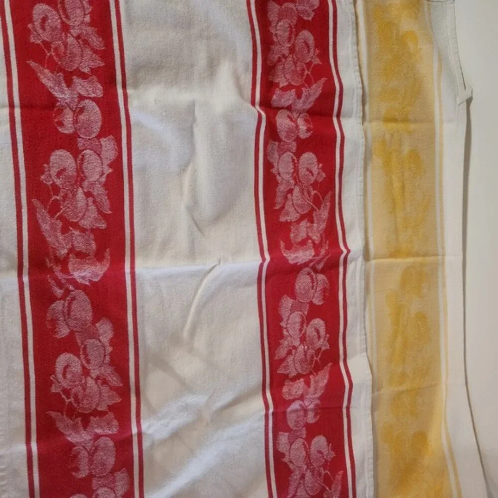 Vintage Kitchen Towels Set of 2‎ Red Yellow Fruit Stripe Farmhouse Decor